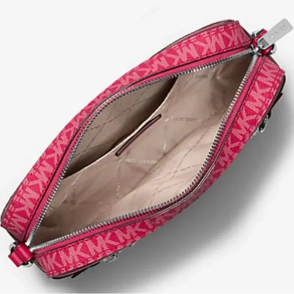 Michael Kors Large Jet Set Large Signature Logo Crossbody Bag - Dark Raspberry - Picture 5 of 6